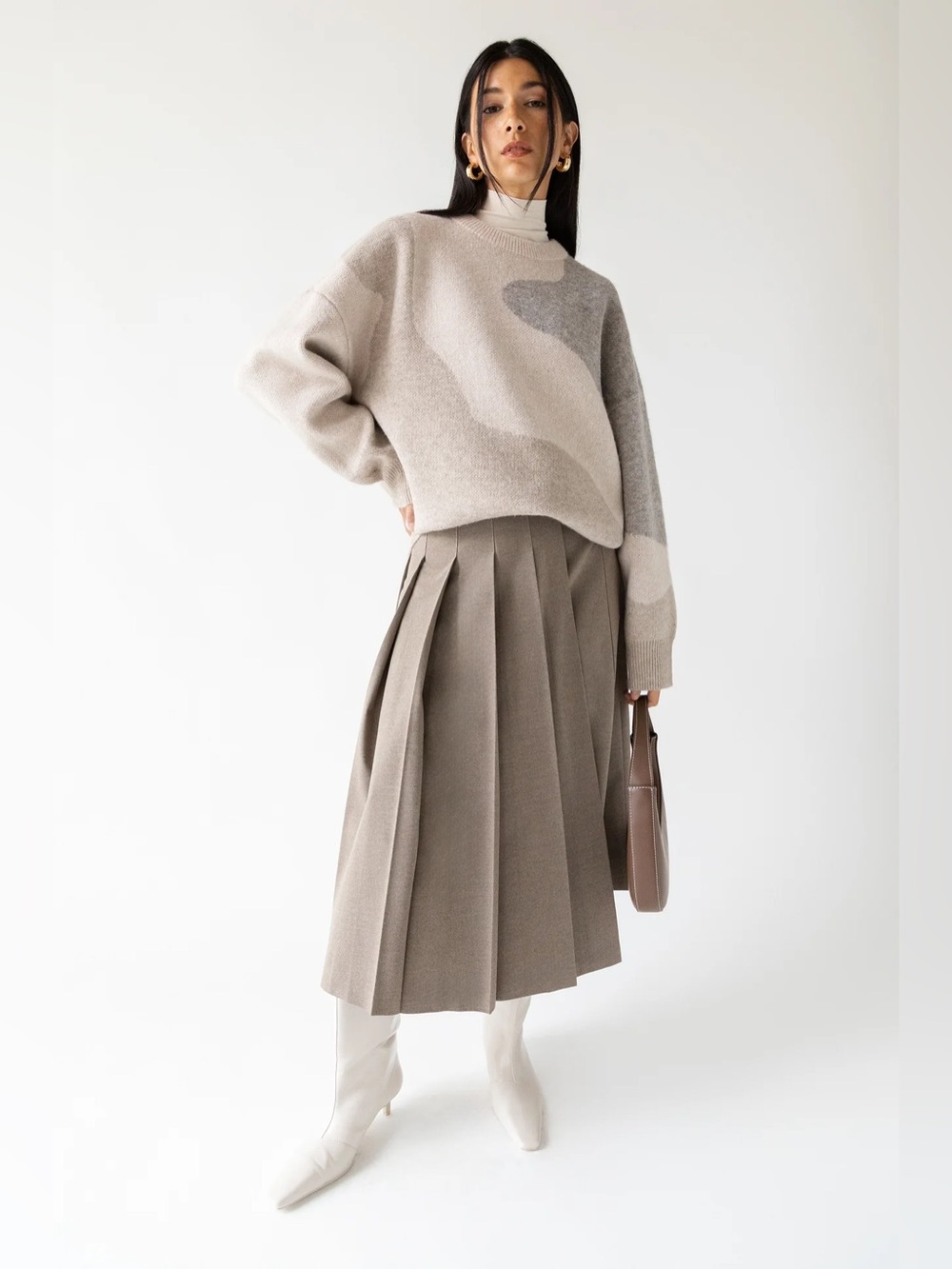 OAK + FORT Midi Pleated Asymmetrical Skirt